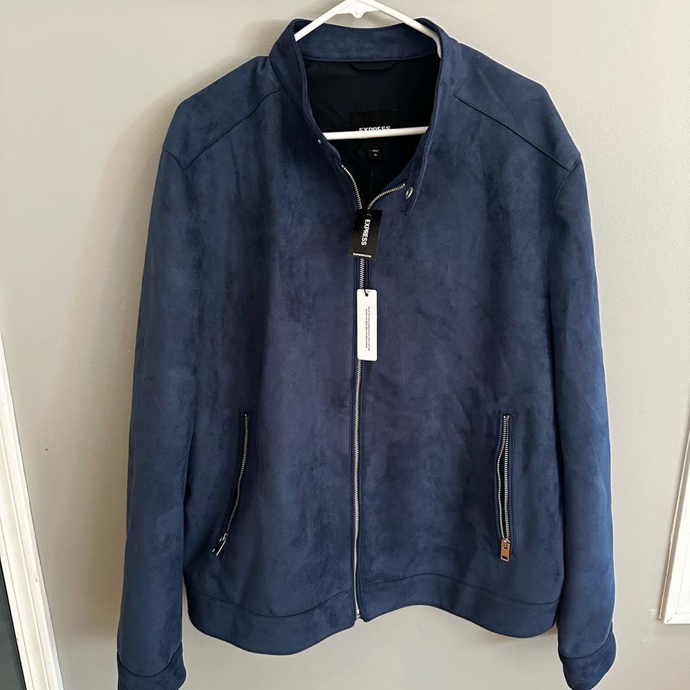 Express suede zip up jacket. Blue. Womens XL